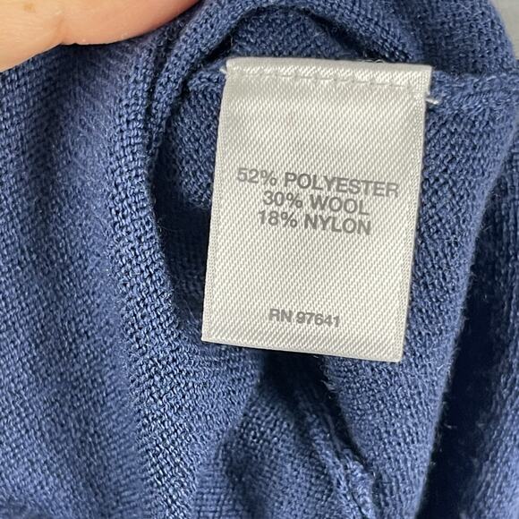 J Jill Wool Blend Longline Cardigan Sweater Womens PM Blue Curved Hem Pocket - Picture 8 of 13